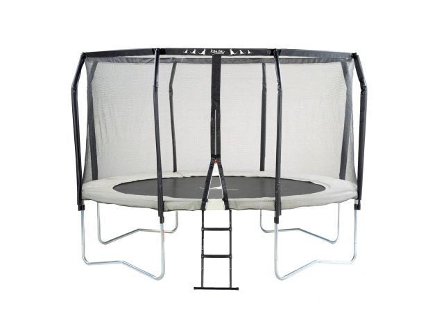 Trampoline de jardin haut de gamme Famili 360 avec filet de sécurité et échelle fabriqué en Europe.