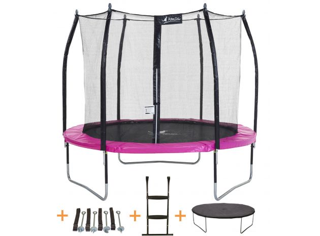 Trampoline de jardin bumpi 300 rose avec accessoires 