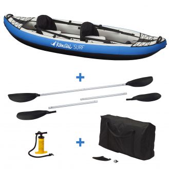 Kayak Gonflable bleu - 2 personnes 310cm - Gonfleur, sièges, pagaies et sac inclus