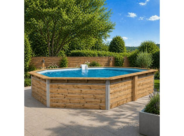 Piscine en bois octogonale hors sol 590 x 420 x 111 cm LUCON
