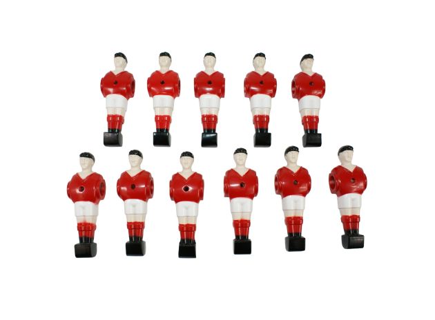 Lot de 11 joueurs de babyfoot rouge aluminium, pour barre 14.5 mm de diamètre