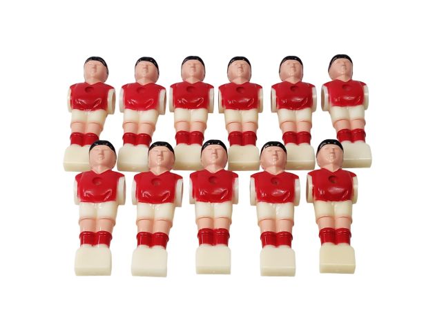 Lot de 11 joueurs en plastique pour Babyfoot - Maillot rouge, short blanc pour barre 16 mm