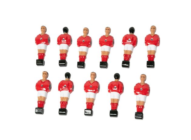 Lot de 11 joueurs de babyfoot en aluminium - Rouge et blanc - barre Ø16mm