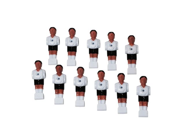 Lot de 11 joueurs de babyfoot en plastique - Blanc et noir - barre 12,7mm