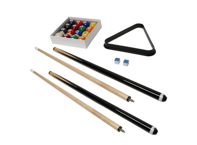 Lot de 2 queues bicolores (122cm) + 16 boules billard Ø48mm + triangle + 2 craies