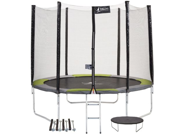 Trampoline de jardin coloré avec son filet de protection extérieur et ses 3 accessoires