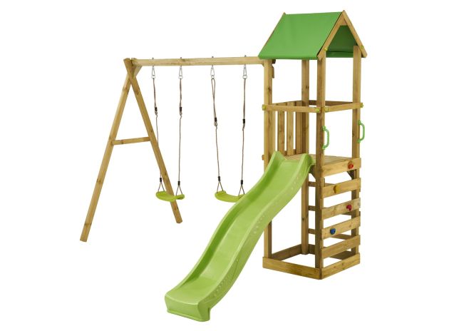 Portique bois enfant avec toboggan et balançoires - WALLI