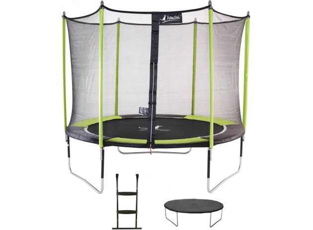 Trampoline Jumpi POP rond avec filet de protection, échelle et couverture de propreté kangui.