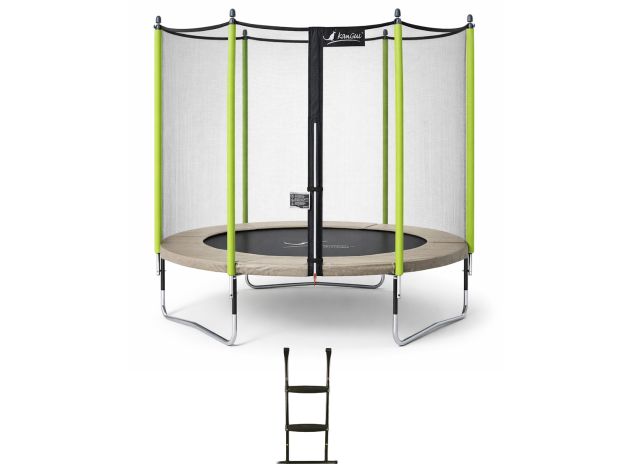 Trampoline de jardin durable - Jumpi Taupe/Vert 250 + échelle