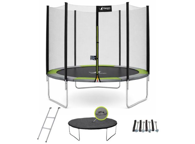 Trampoline YZI 300 vert/gris + échelle + couverture + kit ancrage