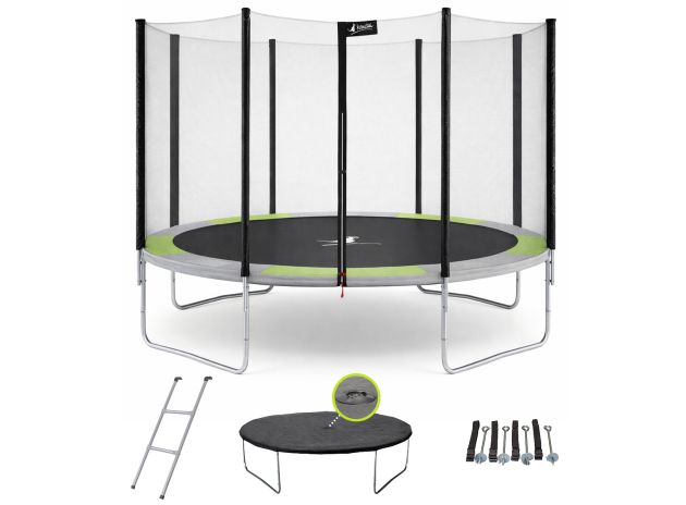 Trampoline YZI 430 vert/gris + échelle + couverture + kit ancrage