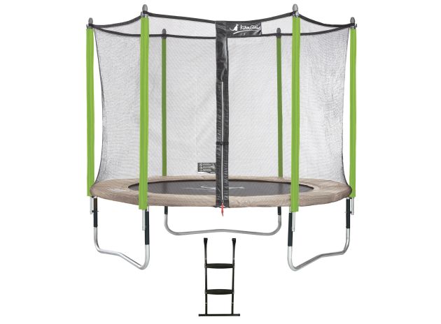 trampoline de jardin rond Jumpi ZEN 305cm avec filet de protection et échelle.  