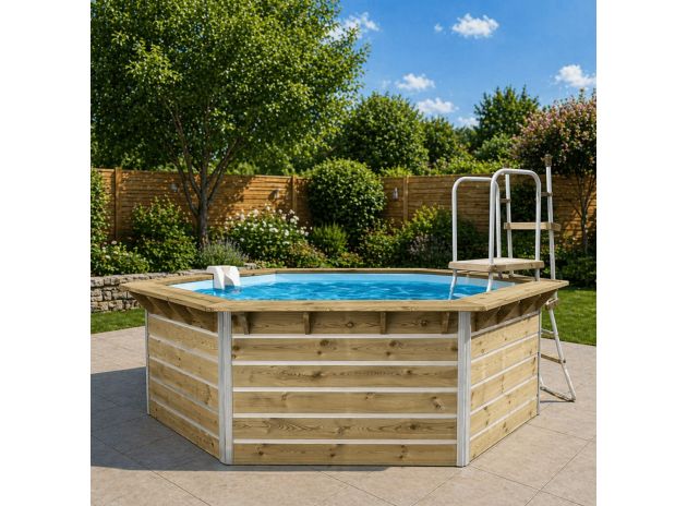 Piscine en bois hexagonale hors sol 350 x 295 x 111 cm CEBU