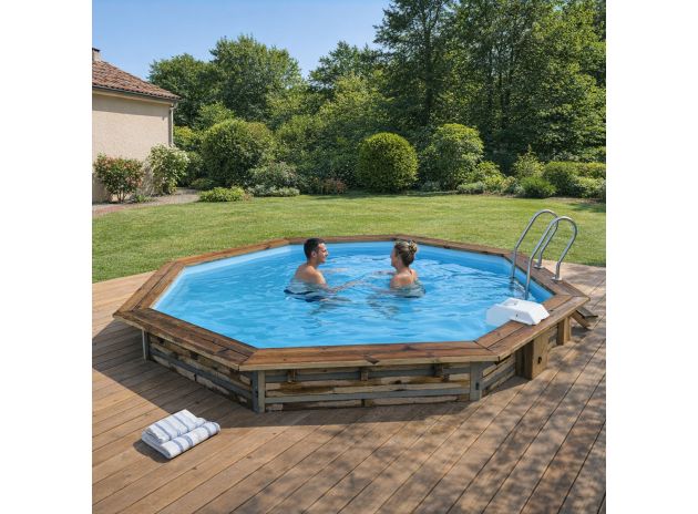 Piscine en bois octogonale hors sol Ø 460 x 111 cm LEYTE