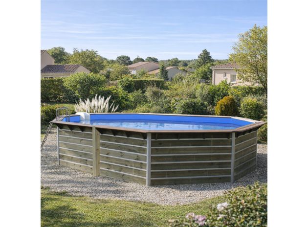 Piscine en bois octogonale hors sol 550 x 375 x 129 cm ST BERNARD