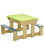 Table de pique-nique et de jeux (2 bacs) en bois avec deux bancs