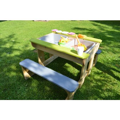 Puecrof Ensemble Table Pique-Nique Enfants Bois Massif + 2 Bancs - Naturel & Robuste Pour Jardin