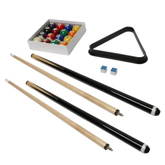 Lot de 2 queues bicolores (122cm) + 16 boules billard Ø48mm + triangle + 2 craies