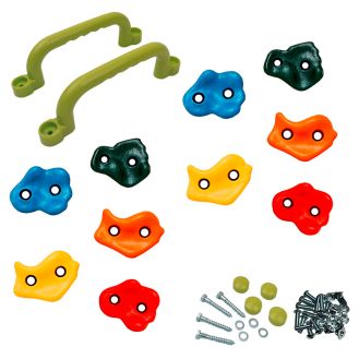 Lot de 10 pierres à grimper d'escalade plastique AVEC visserie + lot de 2 poignées