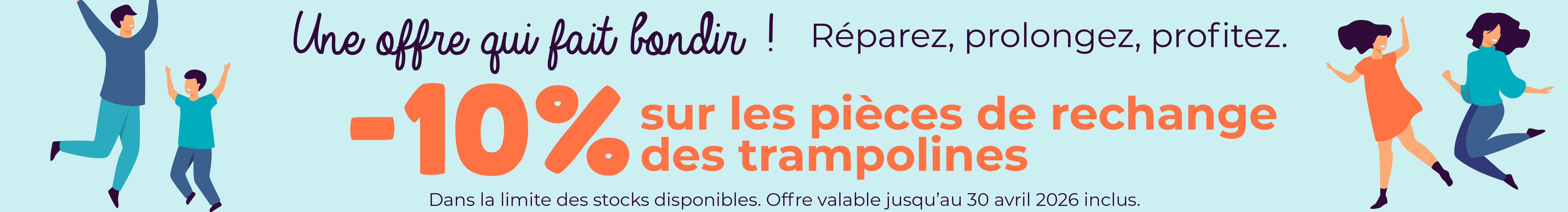 R&eacute;parez, prolongez, profitez - 10 % sur les pi&egrave;ces de rechange des trampolines