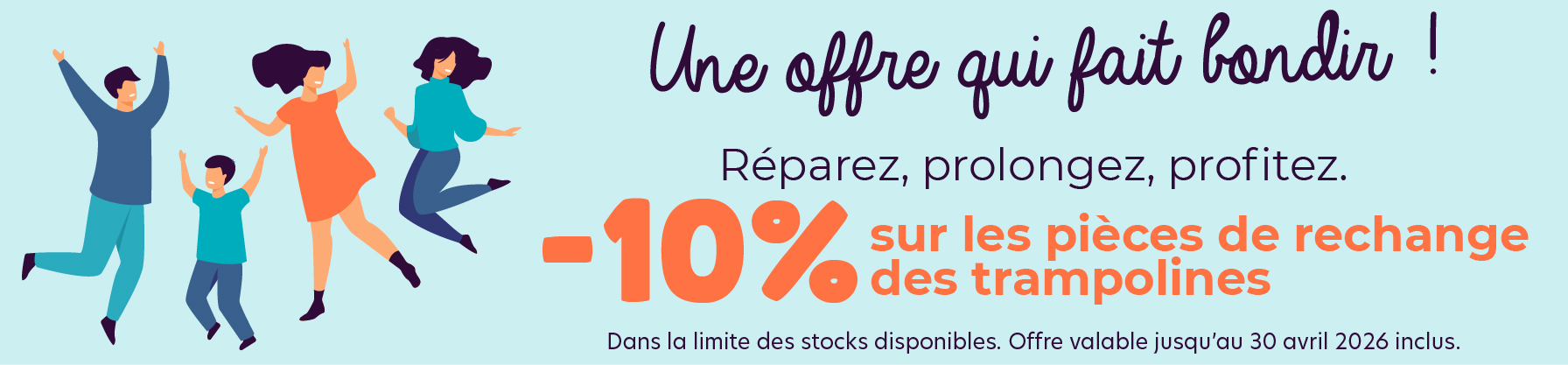 R&eacute;parez, prolongez, profitez - 10 % sur les pi&egrave;ces de rechange des trampolines