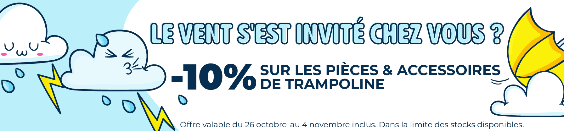 Tempête Austin : -10% sur les pièces détachées et accessoires de trampoline