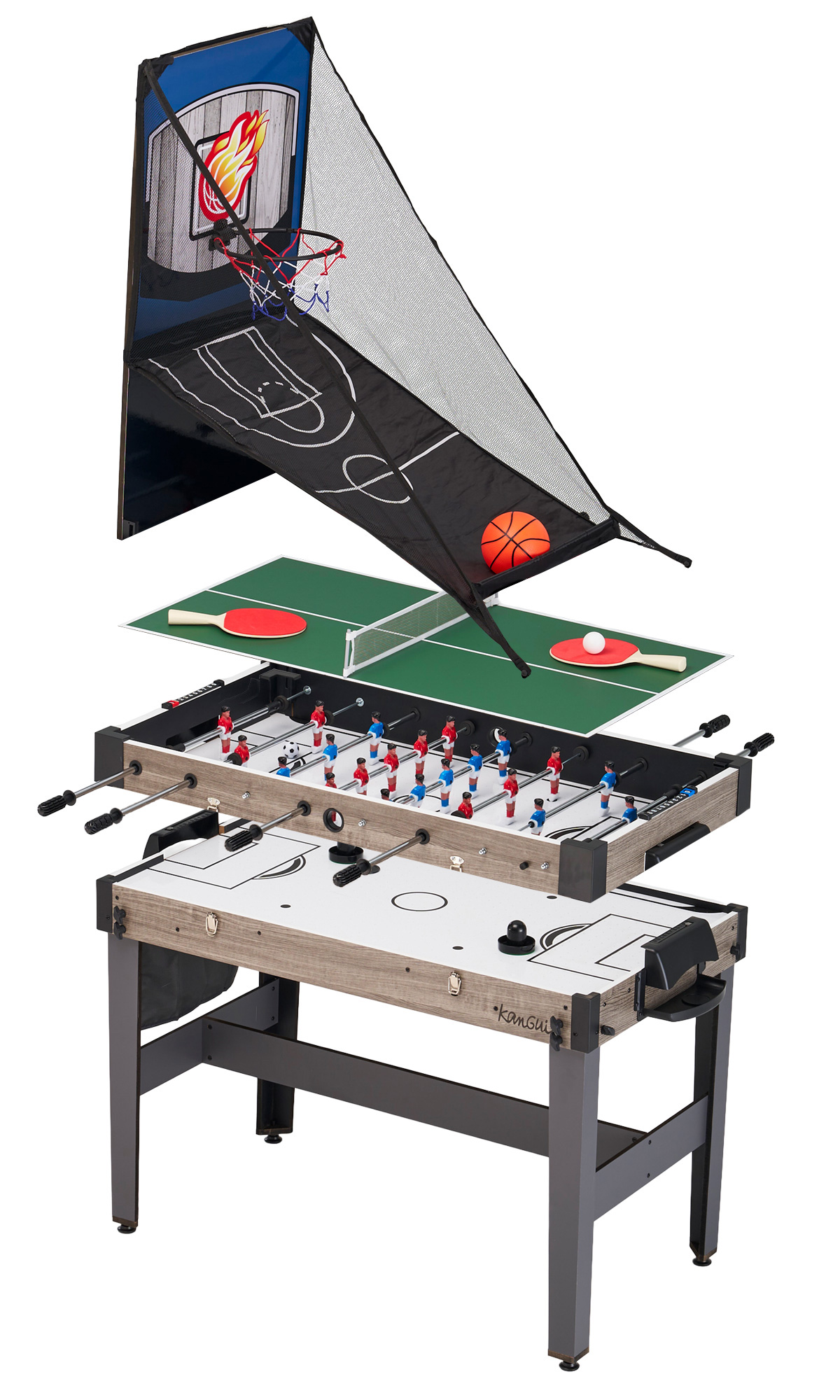 Table Multijeux 4 En 1 – Baby-foot, Billard, Tennis De Table, Hockey – Design Empilable Gain De Place – Pour Adultes Et Enfants