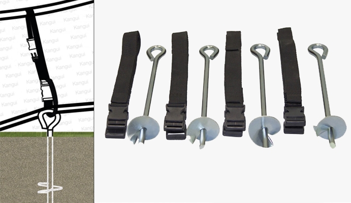utilisation du kit d'ancrage sur un trampoline de jardin