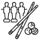 joueurs, balles, poignées, boules, etc